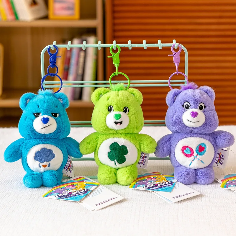 Care Bears Plush Keychain Carebears Rainbow Bear Squeak Voice Stuffed Toys Doll Backpack SchoolBag Decor Keyring Girl Gifts