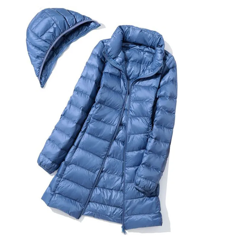 Haze Blue Women's Lightweight Long Jacket, Hooded Long Sleeve Coat, Asian Size M-7XL, Red, Black, Blue, Purple Available Parkas
