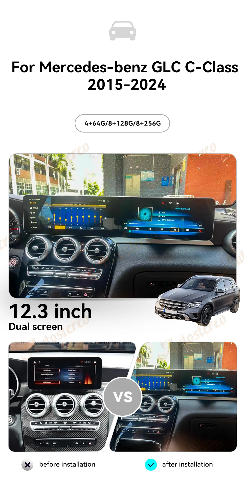 Dual Screen 24 Android 13 Carplay For Mercedes Benz C W205 GLC X253 2015-2019 Ca