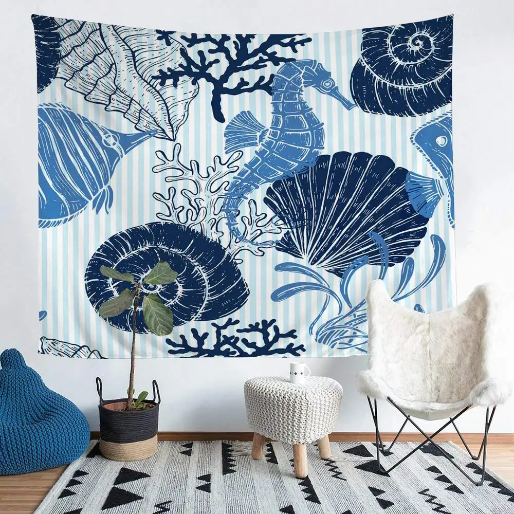 

Гобелен с морскими существами, настенный коралл с морскими звездами и морскими ракушками, украшение для дома, спальни, гостиной, спальни, общежития