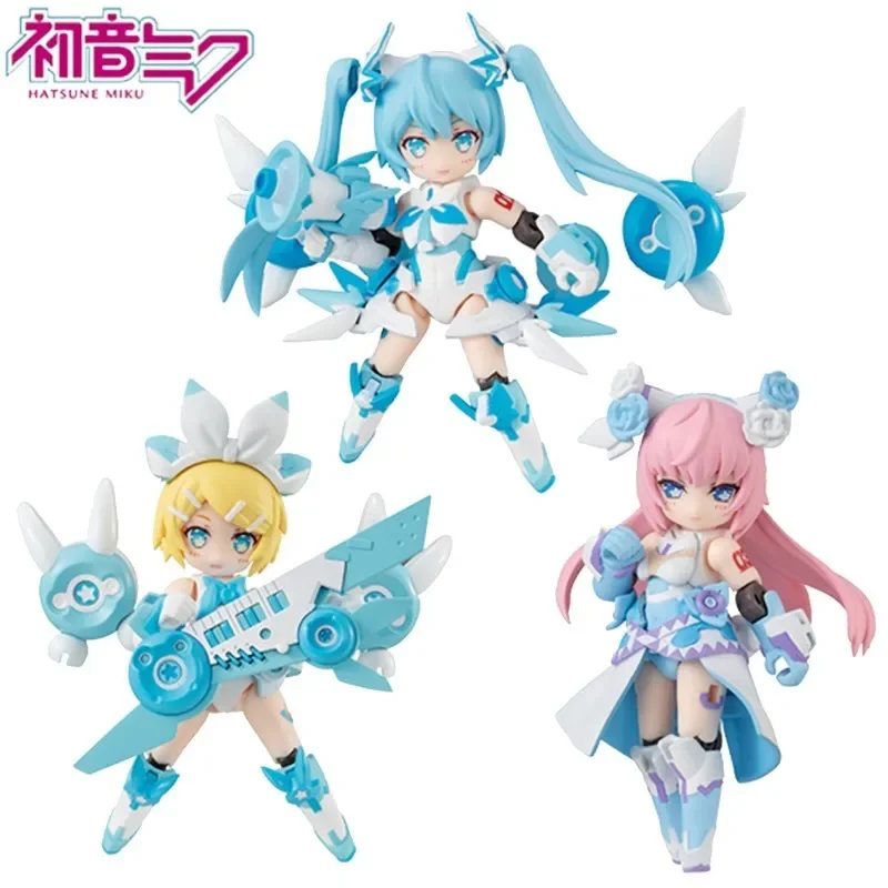 バンダイ-雪初音ミクアニメアクションフィギュア、軍隊ロボット、デスクトップおもちゃ、収集可能なモデル、子供の装飾品、カワイイギフト、オリジナル