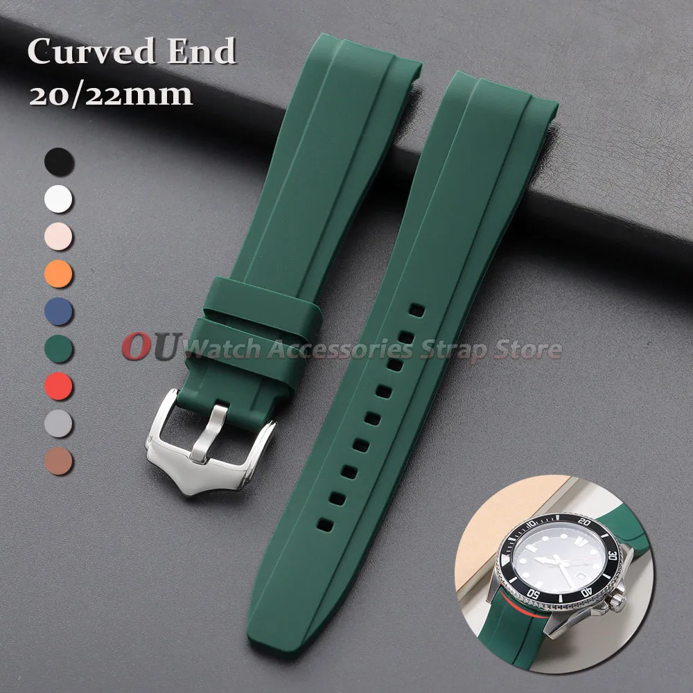 Universal Waterproof Silicone Sport Watch Band - Curved End Rubber Strap