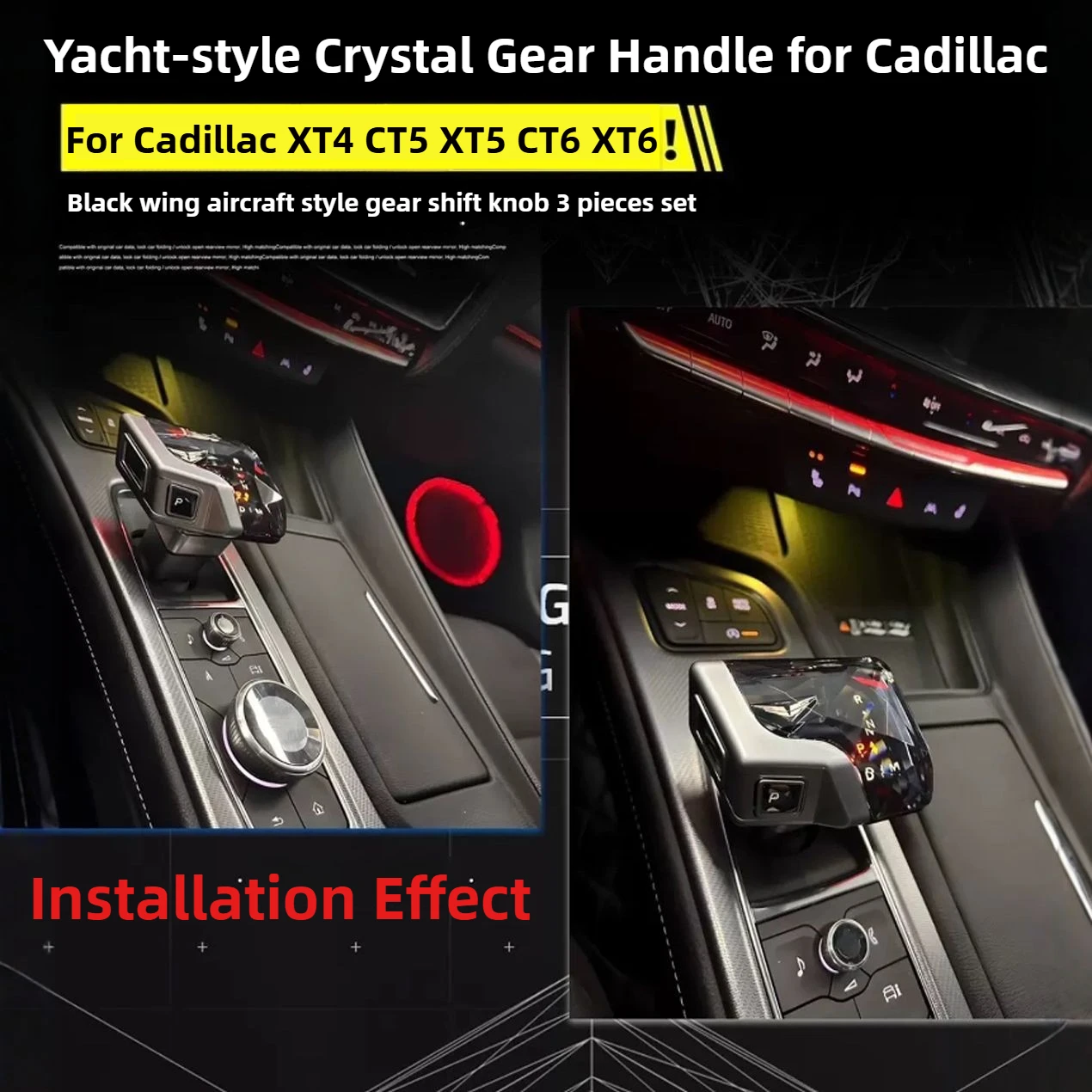 3 PCS Set Illuminated LED Crystal Gear Shift Knob for Cadillac XT4 CT5 XT5 CT6 X