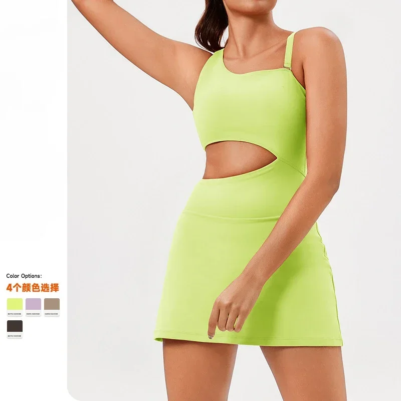 Women Paded Sport Dress Fake 2pc Tight Fitting Tennis Golf Skirts Yoga Gym Running Sportswear Beauty Back Outdoor Leisure Sports