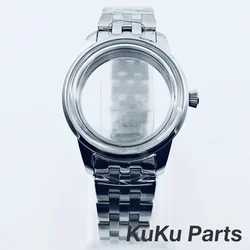 Elegant 33mm Transparent Back Stainless Steel Bracelet Ladies' Watch Case (Silver With Strap)