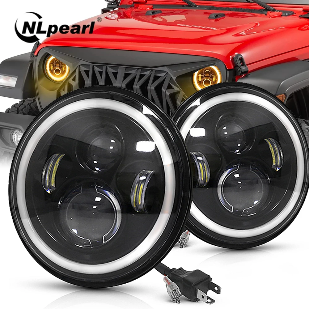 7inch Round LED Headlight Bulbs Motorcycle Angle Eyes 12V 24V Turn Signal for Lada Niva Urban Offroad 4x4