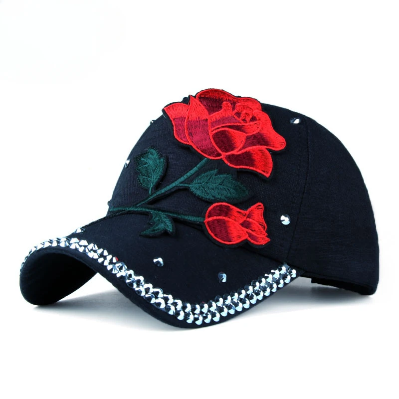 

Four Seasons Baseball Cap for Women Rose Embroidery Gorras Cap Rhinestone Hat Casual Casquette Hat Gorras Para Hombres Casquette