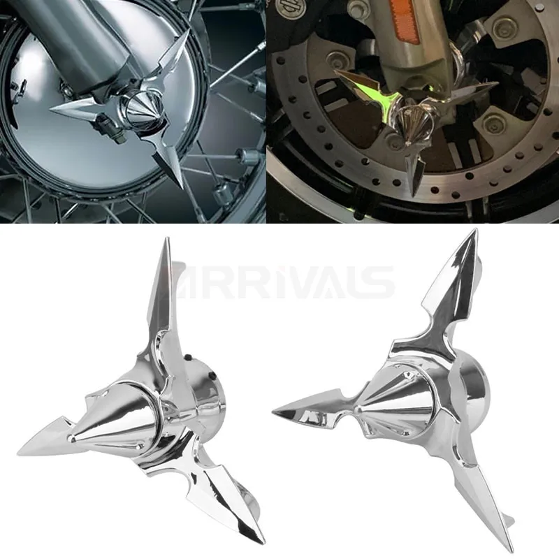 Moto Chrome Black Skull Spun Blade Axle Caps Cover Anteriore Axle Nut Covers Per Harley Sportster Dyna Softail V-Rod Custom