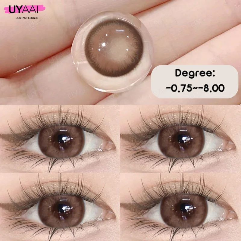 UYAAI Myopia Color Contact Lenses for Eyes Korean Lens Natural Color Lens Eyes Brown Lenses Colored Lenses with Diopters