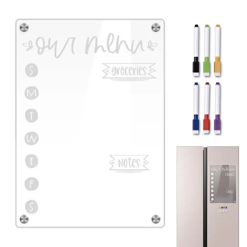 Wekelijkse Planner Magnetische Heldere Acryl Wekelijkse Planner Magnetische Koelkast Met 6 Markers Herbruikbare Boodschappenlijst Pads Maaltijdplanner Memo