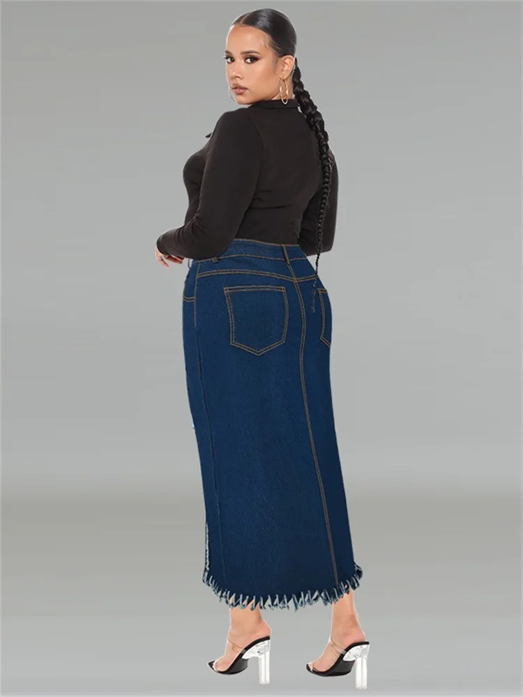 Wmstar Plus Size Only Denim Skirts Maxi Sexy Medium Stretch Long Flounce Skirt Wholesale Dropshipping 2024 Women's Clothing