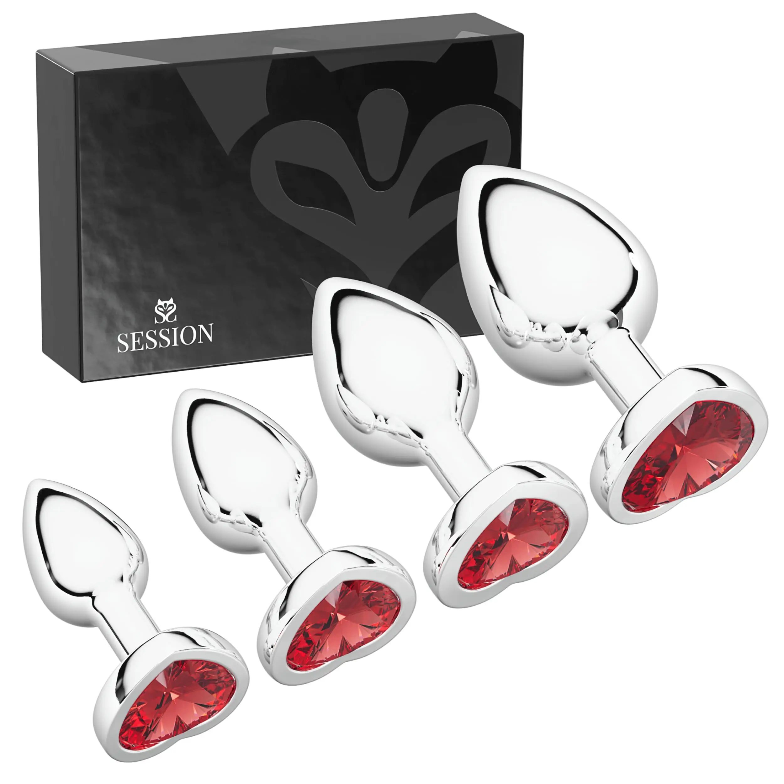 Session Jewel Butt Plug Beginner 4 Piece Set - Extra Small, Small, Medium, Large - Wide Base Prevents Slippage - Metal Anal Sex