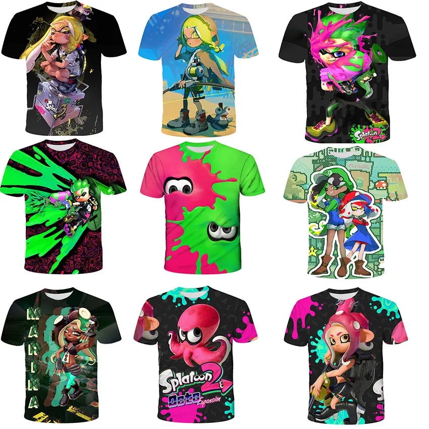 Splatoon 2 Inkling Squid 8bit Anime Tees Summer Children's Graffiti T