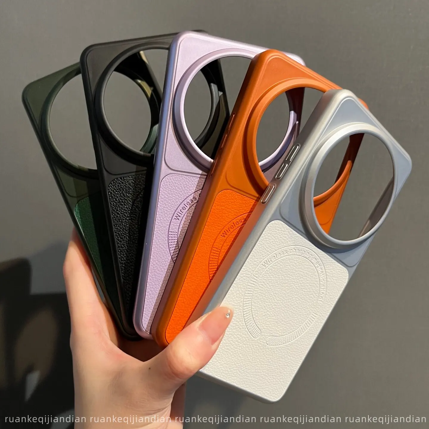 Magnetic Fashion Leather Hard Cover Case for Wireless Charging Accessories