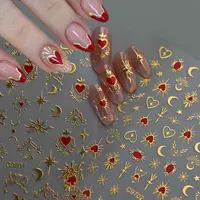 1pcs 3D Bronzing Gold Love Heart Nail Art Stickers Y2K Holographic Stars Sun Sliders Starlight DIY Decals Manicure Decoration 1