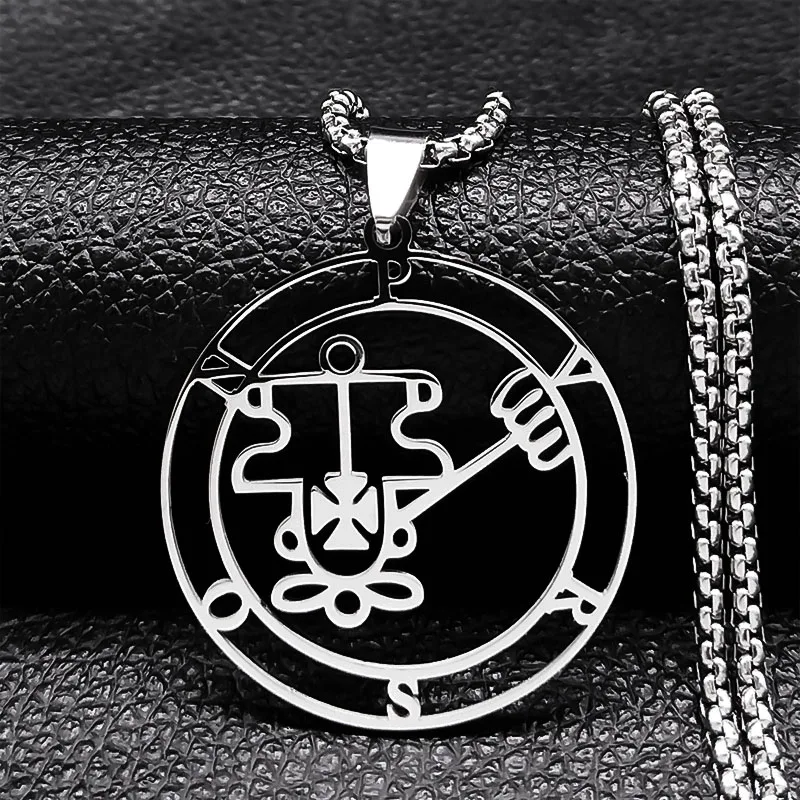 Sleek Lucifer Sigil Stainless Steel Satanic Necklace with Baphomet Charm