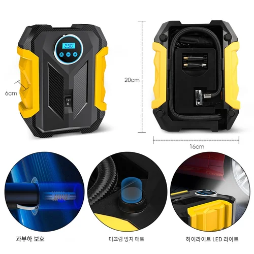 CARSUN 휴대용 자동차 공기 압축기, 디지털 타이어 팽창 펌프, LED 램프, 타이어 압축 펌프 컴프레서, 자동차 오토바이용 3