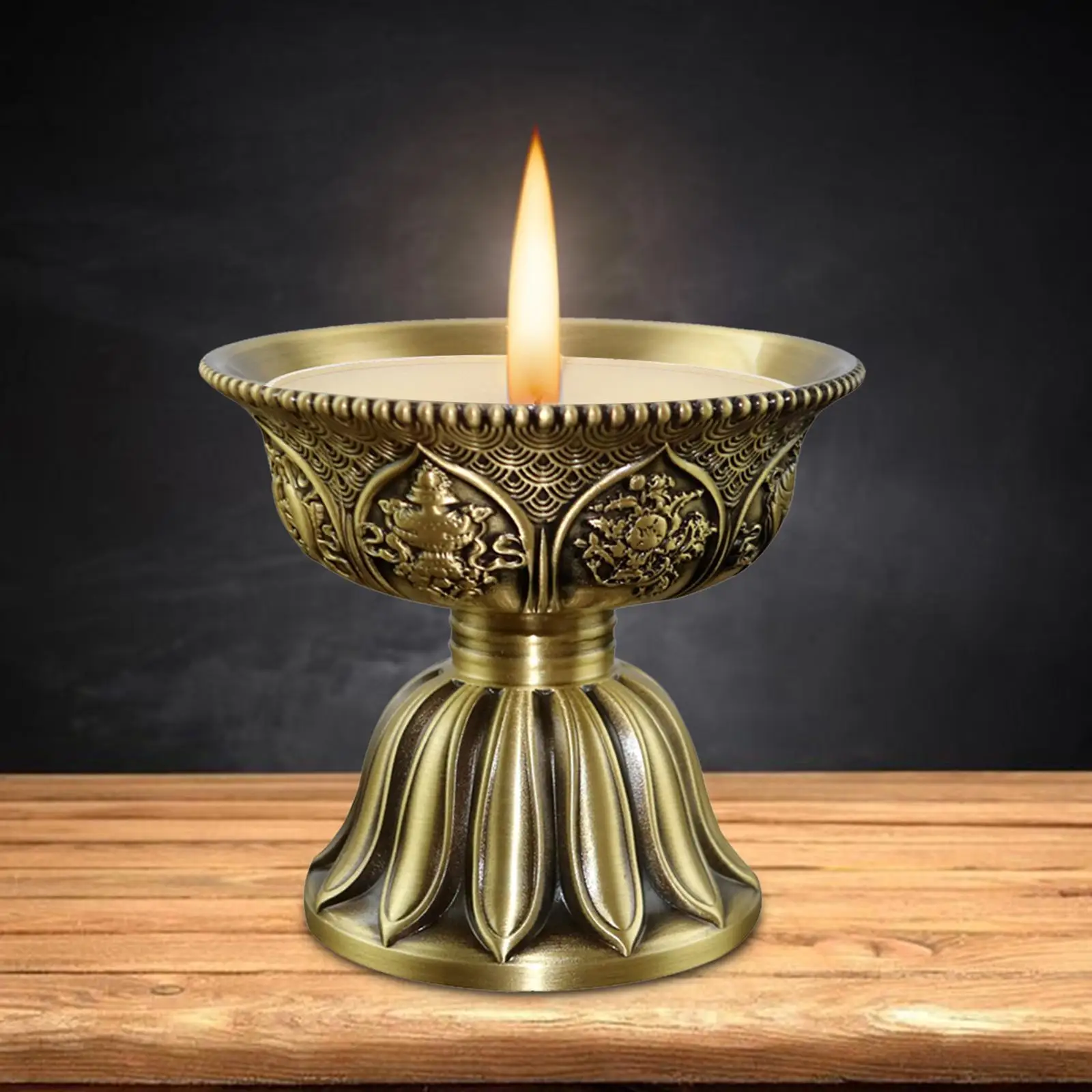 Auspicious Oil Lamp Home Decoration Buddhist Copper Ornament Candle Holder Candlestick for Banquet Safe Home Dining Room Parties