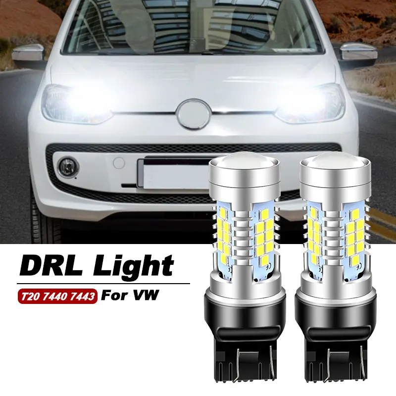 2pcs LED Daytime Running Light DRL Bulb Canbus W21/5W 7443 T20 For VW Up e-UP Caddy MK4 Touareg 7P Beetle Skoda Citigo Seat Mii