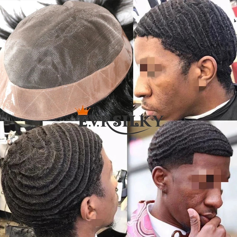 20Mm Krullend Zwart Heren Pruiken Menselijk Haar Super Duurzaam Mono Toupee Man Capillaire Prothese Weave Unit Vervangingssysteem Voor Mannen