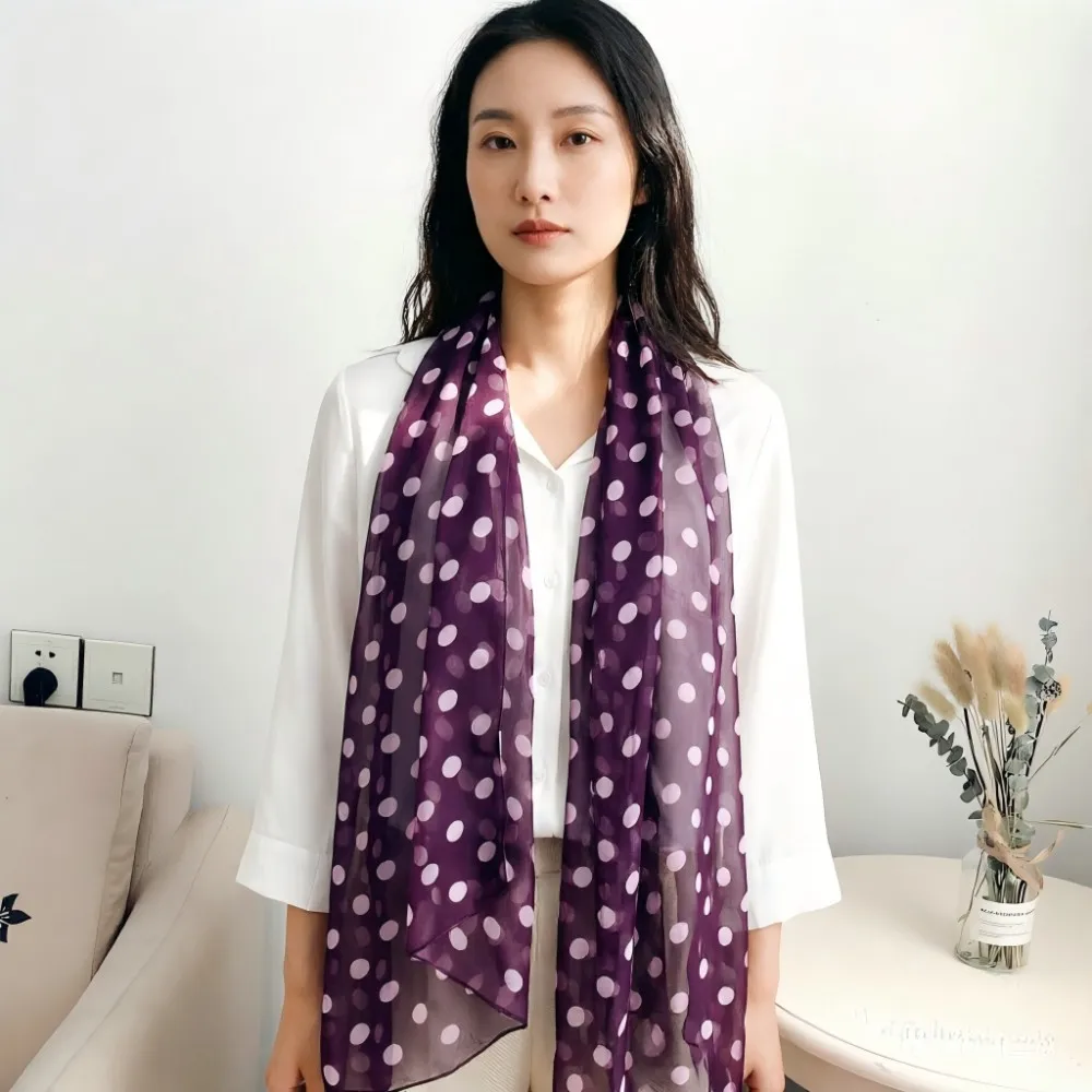 Damen-Georgette-Schal mit Polka Dots, 160x50cm - Leichter Chiffon-Schal für Frühling/Sommer-Mode, Sonnenschutz, Strand & Reisen – Detail 11