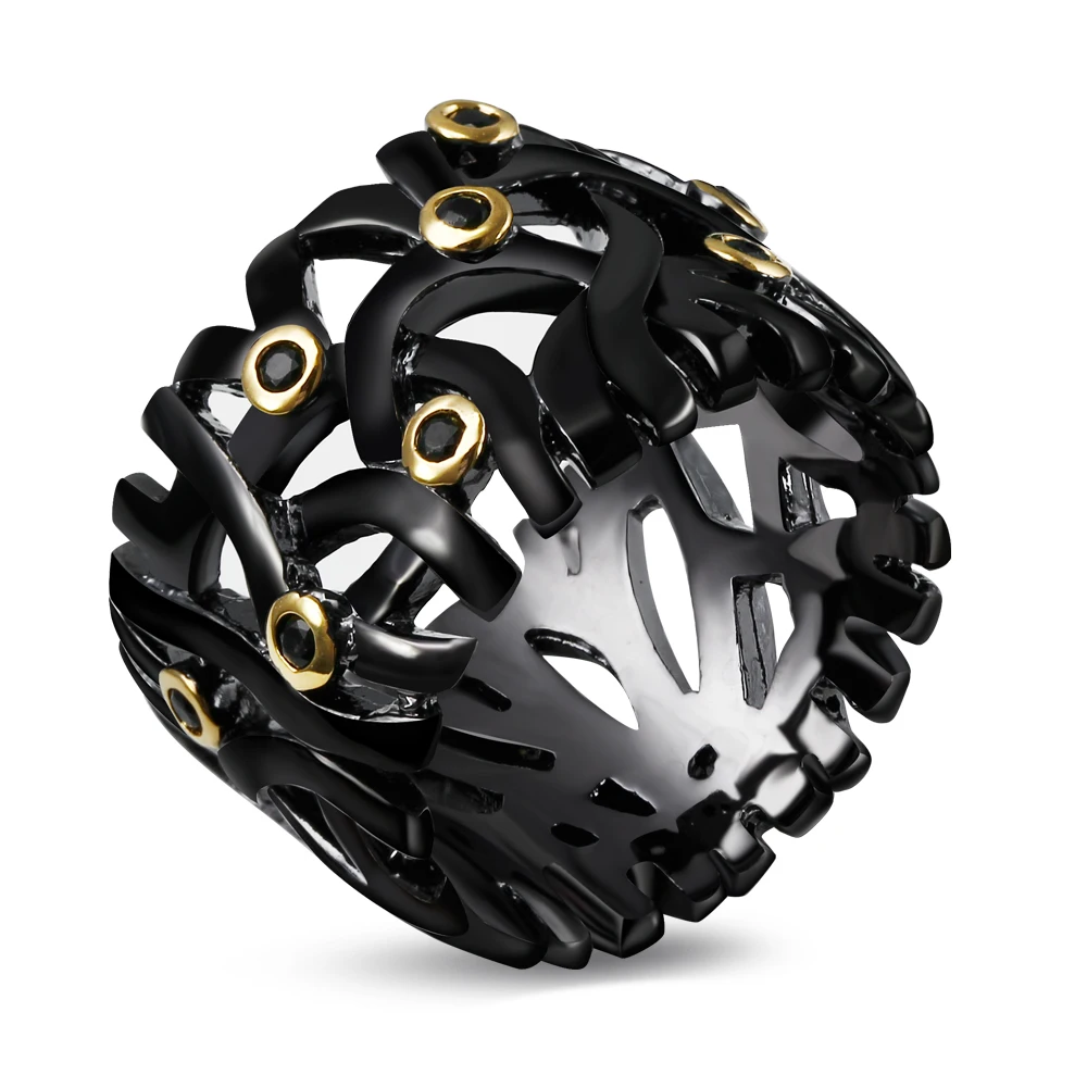 

Black Cool Ring Line Interleaved Network Design Pave Round Black Cubic Zircon Copper Trendy Jewelry For Women