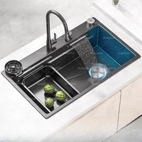 Stainless Steel Kitchen Sink With Waterfall Dishwasher Sinks Embossed Large Single Slot Household Undermount Basin 1