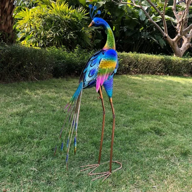 35X20X7,5 Hüvelykes Fém Páva Szobrok Beltéri Kültéri Kerti Művészet A Hátsó Udvari Tornác Teraszos Pázsit Út Dekorációhoz - Image 2