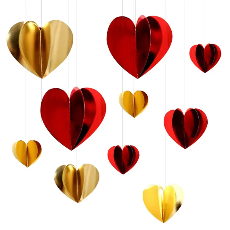 1,8 m 3D Herz Banner Girlande Rot Gold Herz Hängende Ornamente Streamer Hochzeit Braut Dusche Party Dekoration Weihnachten Anhänger – Detail 13