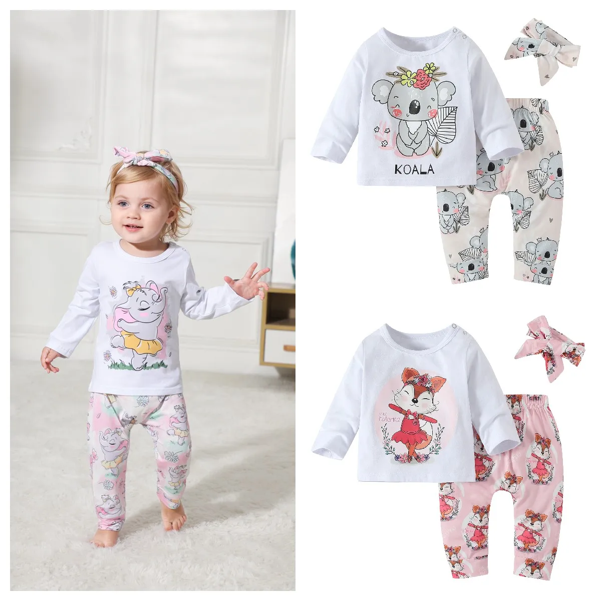 Newborn Baby Girl Clothes Set  Long Sleeve T shirt  +  Pants + headband 3pcs/set  Infant Toddler Clothing Outfits For Autumn