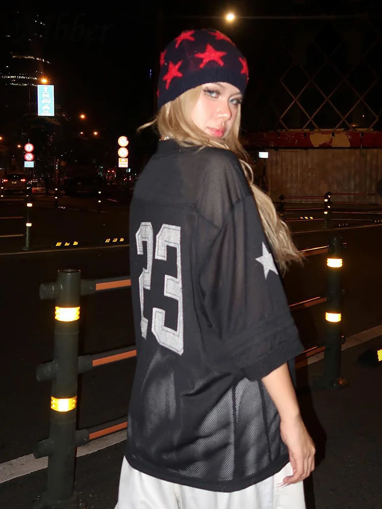 Nibber 2024 Number Print T-Shirt Woman Summer V-Neck Short Sleeve Loose Casual Comfortable Wild Party Streetwear Fashion Tops