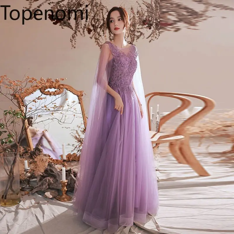 

Topenomi Purple Evening Dress Women 2024 New Off Shoulder Shawl Appliques High Waist A-line Long Dresses Quinceanera Vestidos