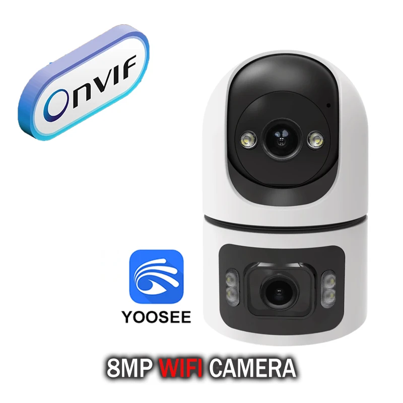 YOOSEE 4K 8MP WiFi IP Kamera Ayarlanabilir Braketli Çift Lensli Ekran Hareket Algılama Onvif 10X Zoom Güvenlik Monitörü CCTV Kamera