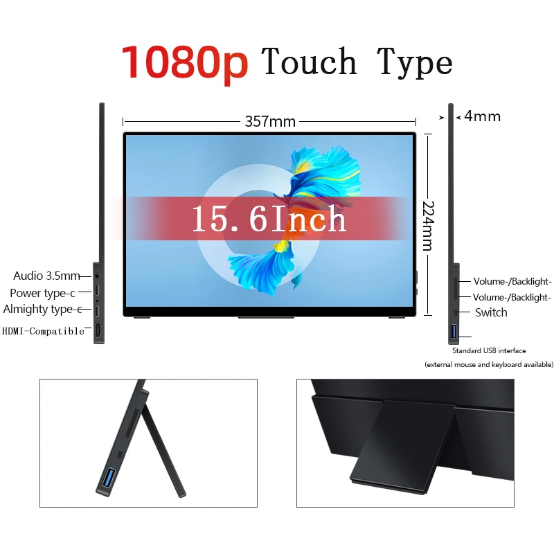 15.6 ġ 1080p FHD ޴ , CŸ USB HDMI ȣȯ  , Ʈ  PC  ÷ ݼ