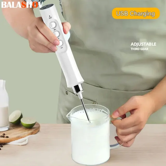 Mousseur à lait électrique 3 en 1, mousseur portatif, mélangeur de boissons à grande vitesse, baguette à mousser le café, Portable et Rechargeable 1