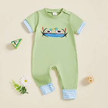 Infant Unisex Bodysuits with Cute Bear Print Short Sleeve Round Neck Rompers Baby Sleepwear Pajamas for Newborns 1