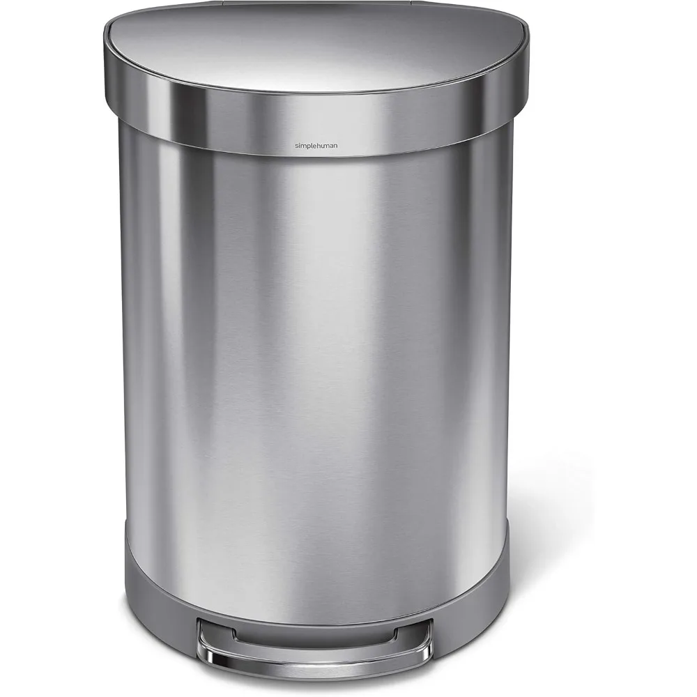 60 Liter Semi-Round Hands-Free Kitchen Step Stainless Steel Trash Can with Soft-Close Lid, Brushed 2