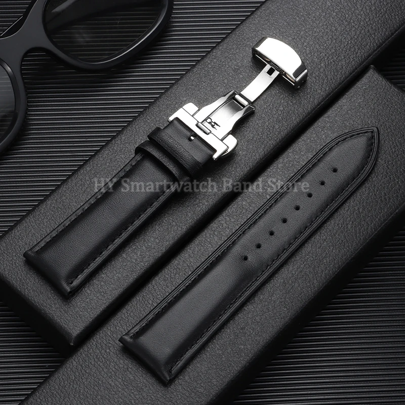 Cowhide Leather Watch Strap with Butterfly Clasp - Universal Fit