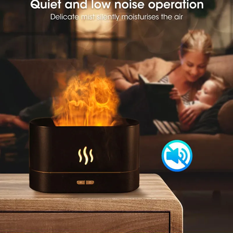 USB Simulation Flame Night Light with 250ML Water Tank Humidifier Aroma Diffuser for Home Office Bedroom Atmosphere Desk Lamp