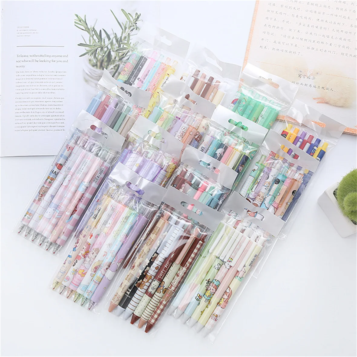 

6PCS Press Pen 6-Pack Cute Press Neutral Pen Water-Based Signature Pen School Supplies Office Stationery Gift