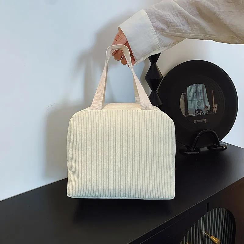 Corduroy Mini Handbag Portable Food Storage Pouch Lightweight Cosmetic Makeup Bag Reusable for Women Ladies