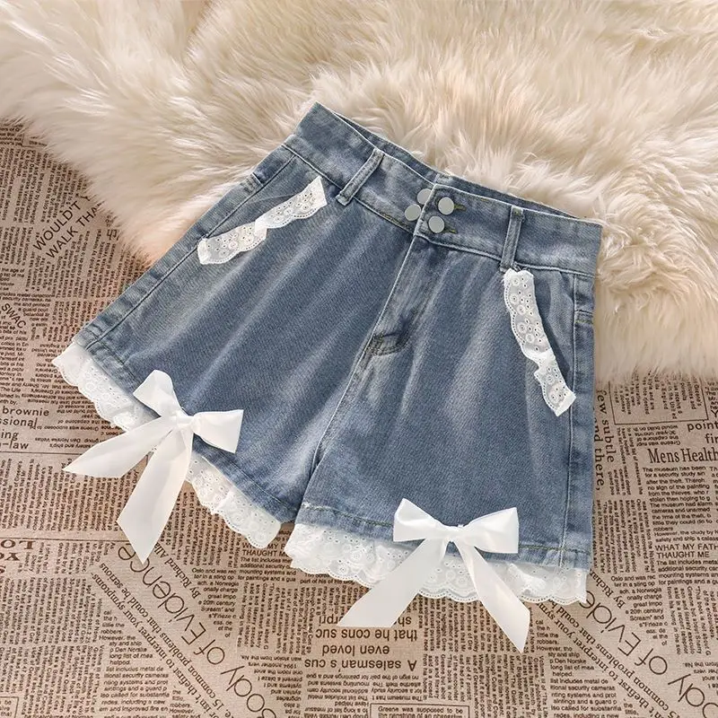 Lace Cowboy Shorts Woman Denim A Version High Waist Raw Hem Shorts Women'S Vaqueros Mujer Pants Women Jeans