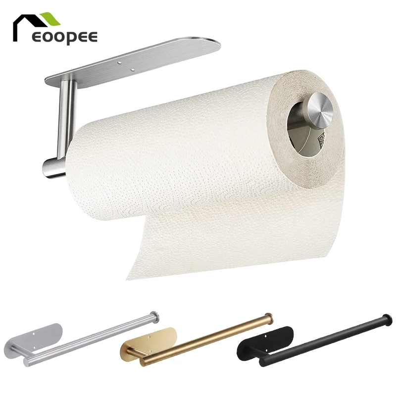 Stainless Steel Paper Towel Holder Under Cabinet Adhesive Toilet Roll Paper Holder Lengthen Tissue Hanger For Kitchen Bathroom 1