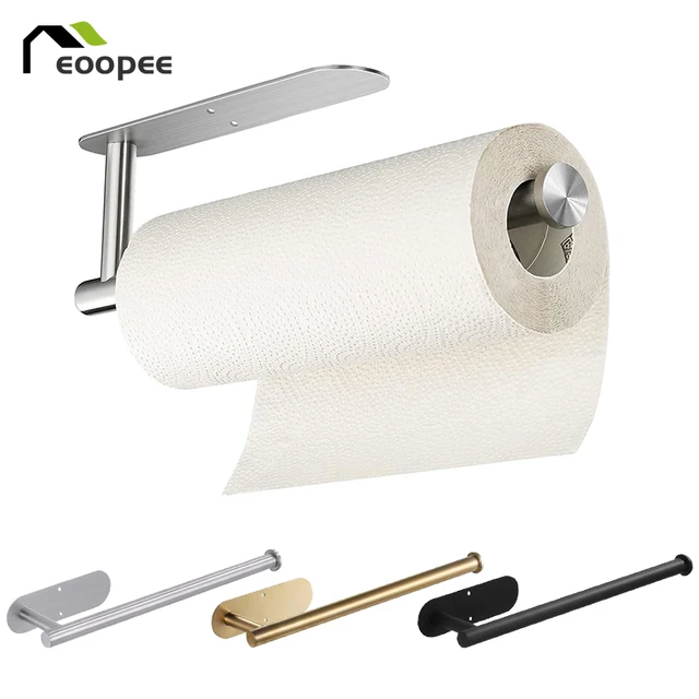 Porte-serviettes en papier en acier inoxydable sous l'armoire, porte-rouleau de papier toilette adhésif, allonger le cintre de mouchoirs pour la cuisine 1