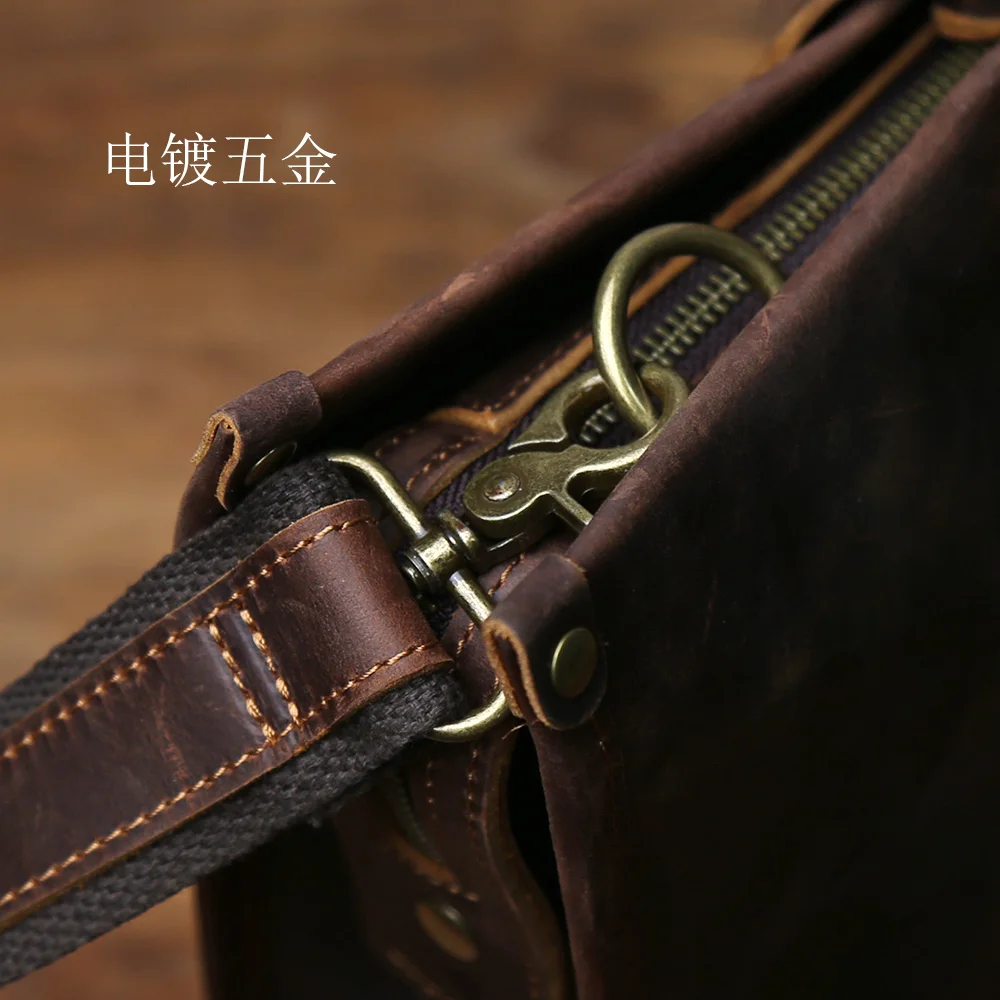 NZPJ Vintage Genuine Leather Men's Briefcase Natural Cowhide Handbag Crazy Horse Leather Computer Bag Casual Crossbody