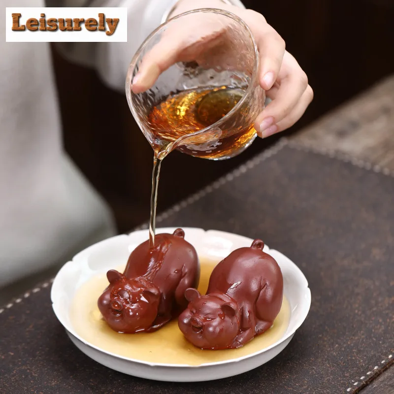 Yixing Purple Clay Fortune Zodiac Pig Tea Pet Elegant Fish Tank Landscaping Tea Figurine Play Toys Tea Statue Ornaments Craft