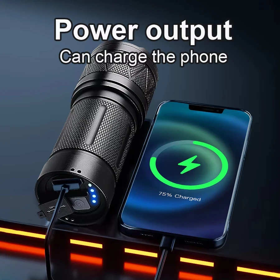 مصباح يدوي LED فائق السطوع 50000LM، شعلة تكتيكية ق...