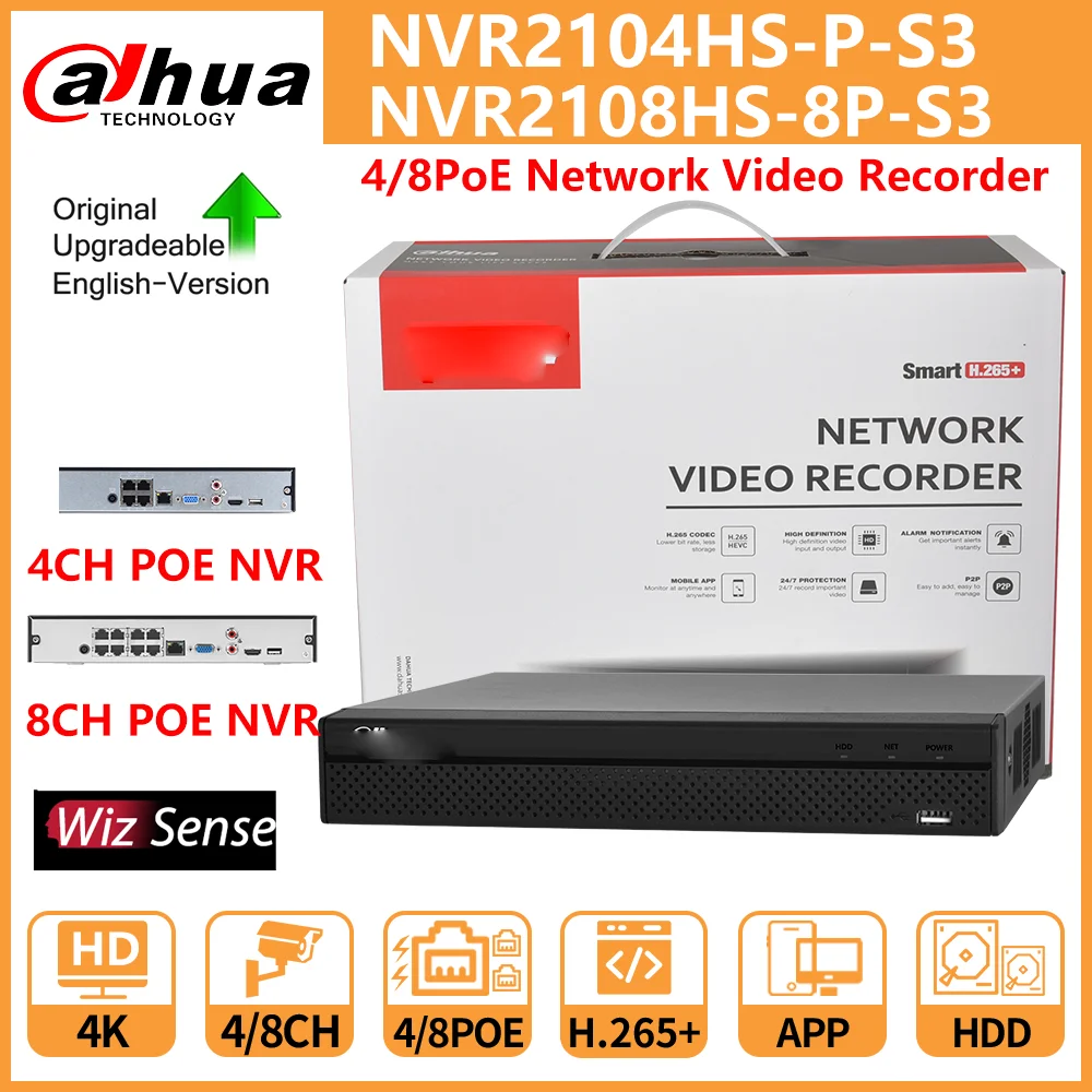 

Dahua POE NVR 4CH NVR2104HS-P-S3 8CH NVR2108HS-8P-S3 Compact 1U 1HDD 4/8PoE Network Video Recorder Perimeter Protection SMD Plus