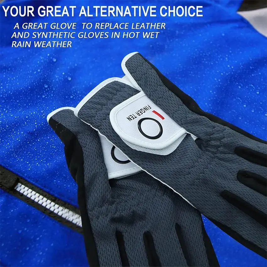 Men's Golf Glove Rain Grip Both Left and Right Hand Value 1 Pair for Hot Wet Weather Fit Size Small Medium Large XL XXL