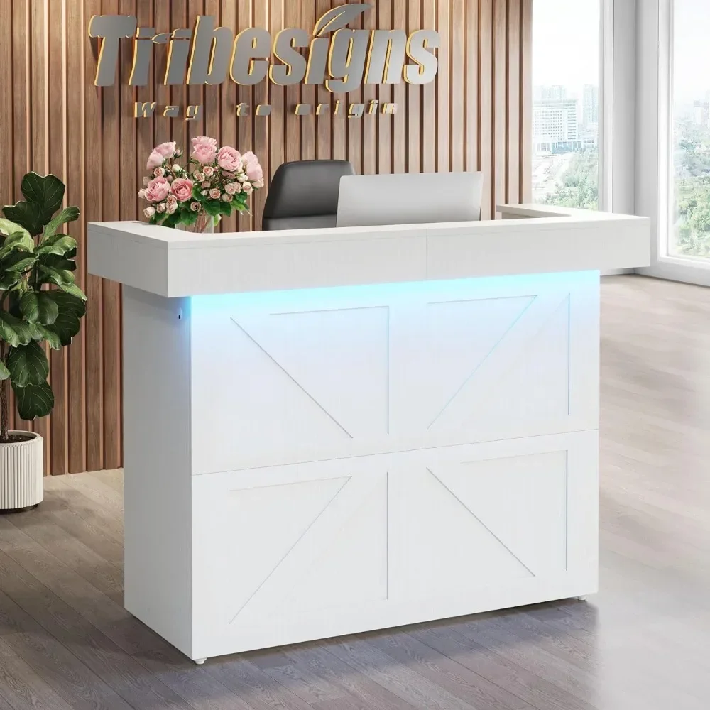 

Reception Desk with Light, 55-Inch Front Desk , Modern Retail Counter Table for Salon, Lobby, Shop, Office Reception Room